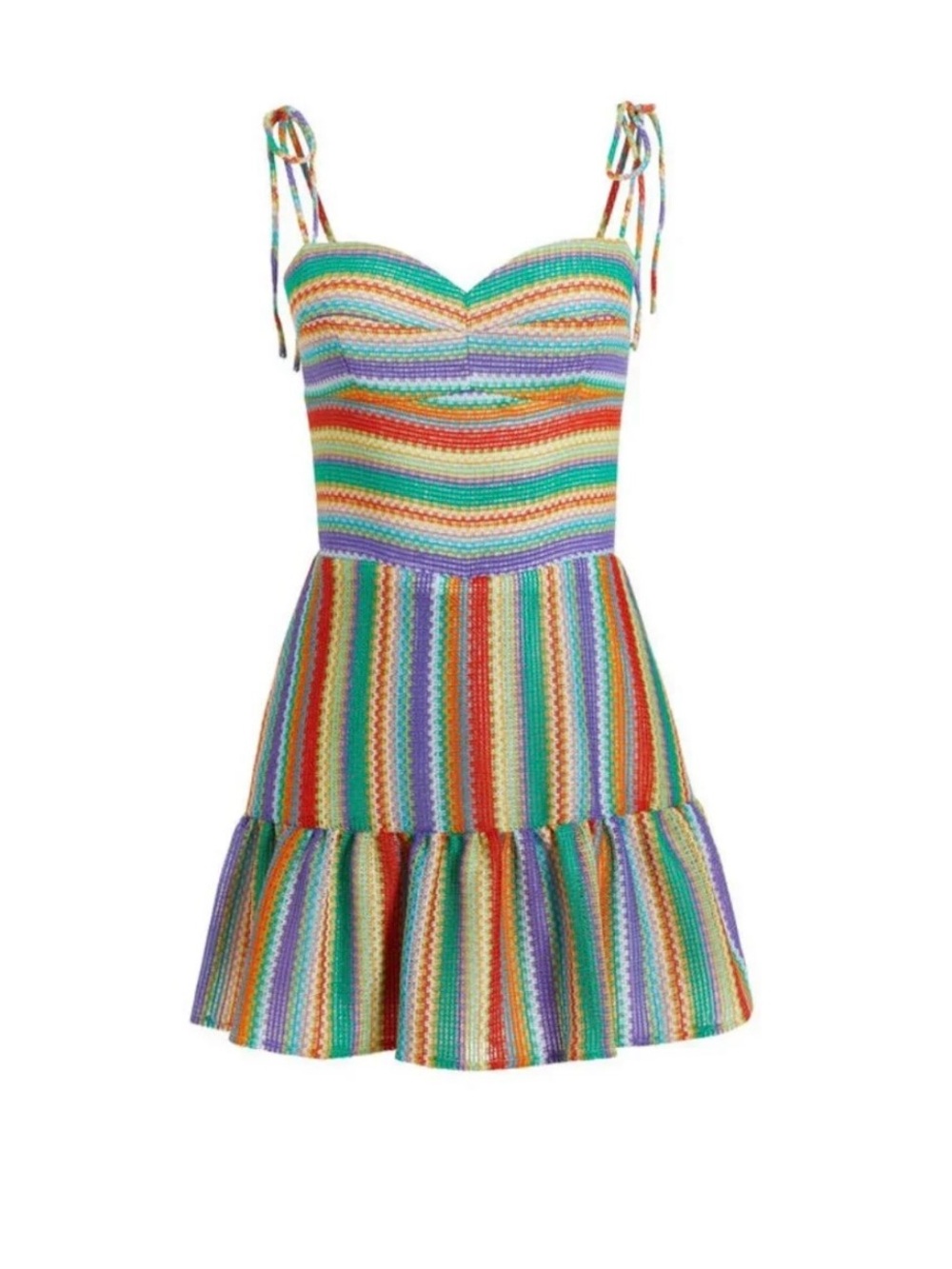 NEW. Amanda Uprichard Champagne Romper in Rainbow Stripe Tie-Shoulder